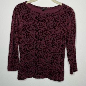 Vintage Escada Y2K Velvet Brocade Quarter Sleeve Boat Neck Blouse T Shirt Top